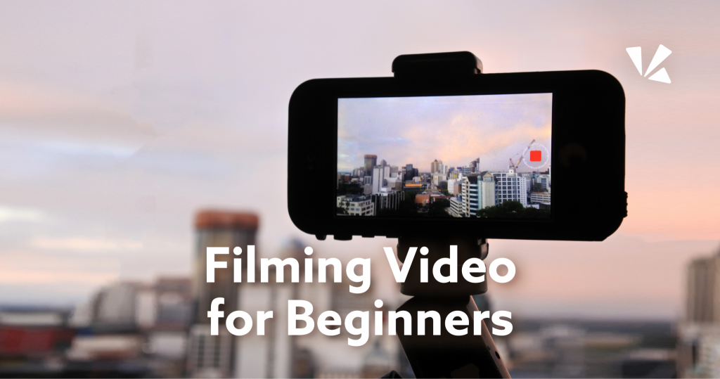 Filming video for beginners blog header with image of a smartphone on a tripod