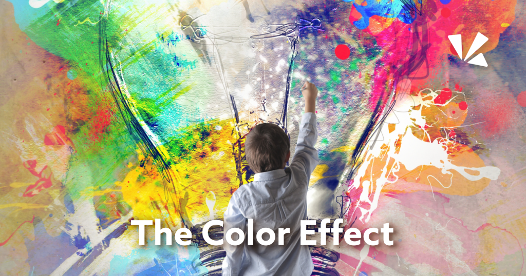 The color effect blog header with image of person in front of a graphic of a light bulb covered in different colors