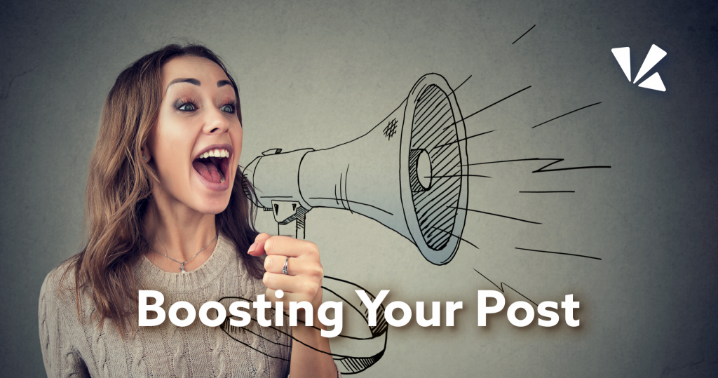 Boosting your post blog header with graphic of a woman yelling into a drawn megaphone
