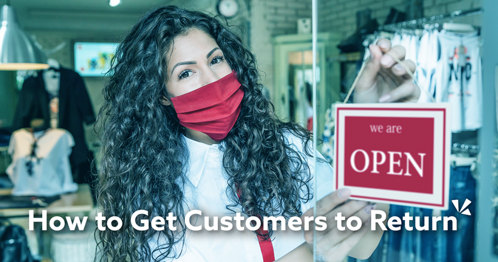 How to get customers to return blog description with image of a woman wearing a mask at a retail store