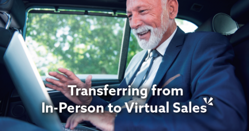 Transferring from in-person to virtual sales blog description with image of businessman on a laptop