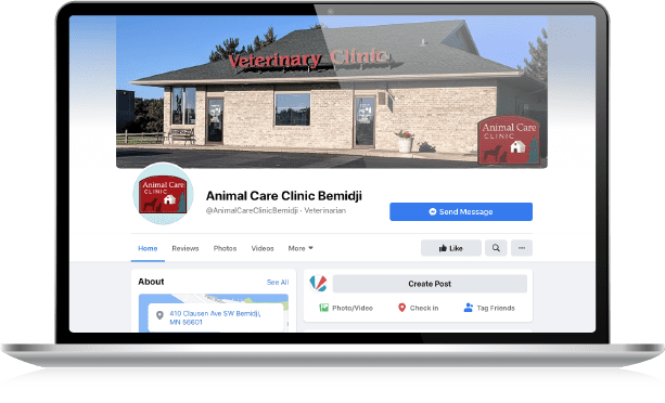 Animal Care Clinic Facebook page on laptop