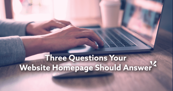 Three questions your website homepage should answer blog description with image of a woman on a laptop