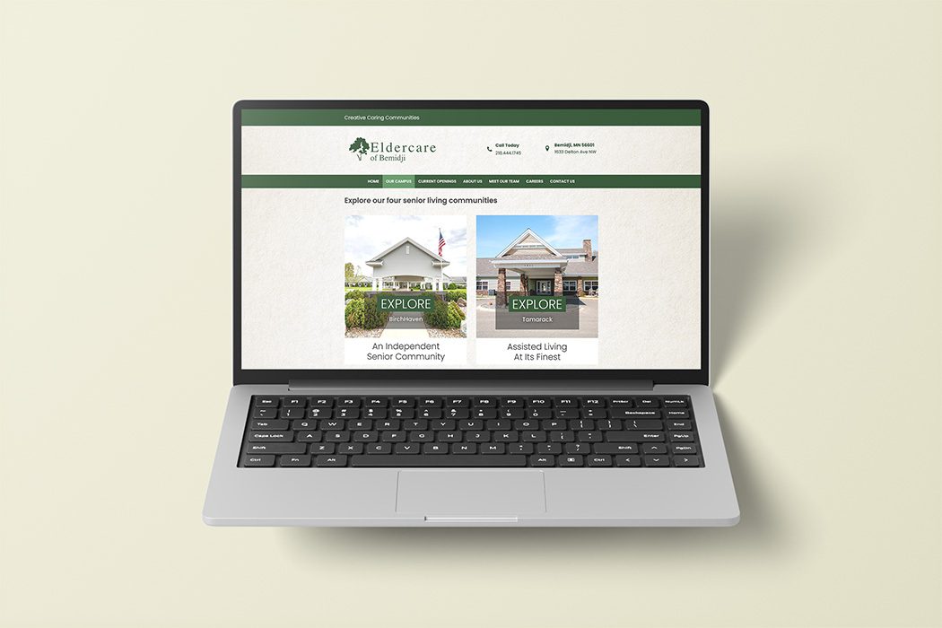 Laptop with the Eldercare of Bemidji website displayed
