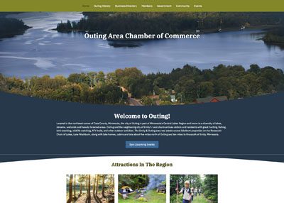 Outing Area Chamber of Commerce website homepage screenshot developed by Pinnacle Marketing Group