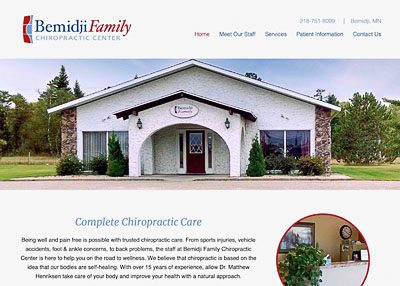 Bemidji Family Chiropractic Center website screenshot developed by Pinnacle Marketing Group