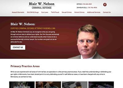 Blair W. Nelson criminal defense attorney website homepage screenshot developed by Pinnacle Marketing Group