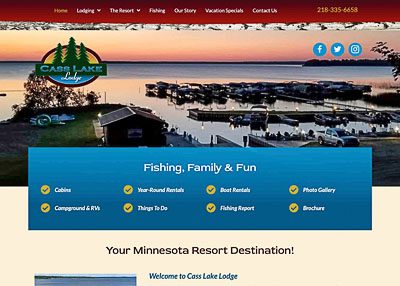 Cass Lake Lodge website homepage screenshot developed by Pinnacle Marketing Group