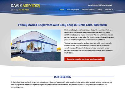 Davis Auto Body website home page screenshot developed by Pinnacle Marketing Group