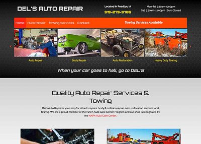 Del's Auto Repair website home page screenshot developed by Pinnacle Marketing Group