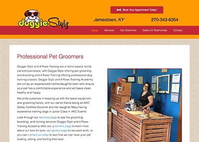 Doggie Stylz Pet Grooming website homepage screenshot developed by Pinnacle Marketing Group