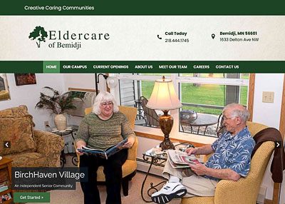 Eldercare of Bemidji website screenshot developed by Pinnacle Marketing Group