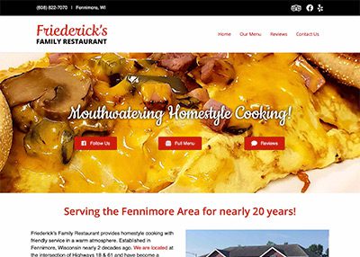 Friederick's Family Restaurant website screenshot developed by Pinnacle Marketing Group