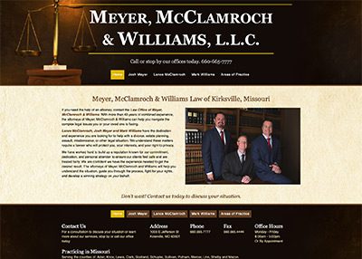 Meyer, McClamroch, and Williams Law of Kirksville website homepage screenshot developed by Pinnacle Marketing Group