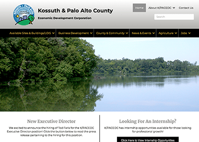 Palo Alto County Economic Development Corporation website homepage screenshot developed by Pinnacle Marketing Group