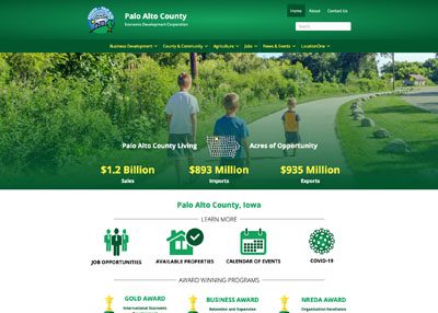 Palo Alto County Economic Development Corporation website homepage screenshot developed by Pinnacle Marketing Group