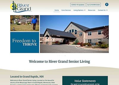 River Grand Senior Living website homepage screenshot developed by Pinnacle Marketing Group