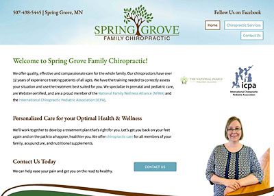 Spring Grove Family Chiropractic website screenshot developed by Pinnacle Marketing Group