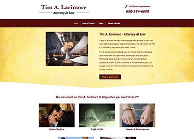 Tim Larimore Law website homepage website screenshot developed by Pinnacle Marketing Group