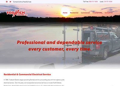 Todavich Electric website screenshot developed by Pinnacle Marketing Group