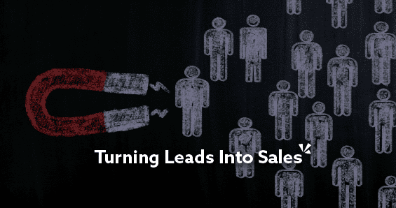 turning leads into sales blog post graphic with magnet pulling in people icons