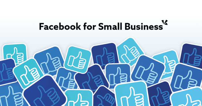 Text "Facebook for Small Business" with thumbs up square icons