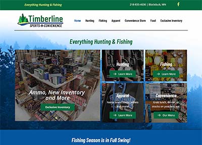 Timberline Sports Screenshot of their website developed by Pinnacle Marketing Group