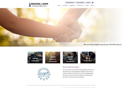 Photo of homepage for a website called Beacons of Hope