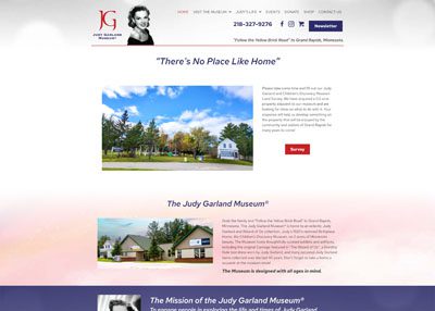 Screenshot of a homepage for the Judy Garland Museum located in Grand Rapids, Minnesota.