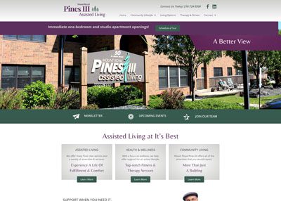 Screenshot of the homepage of Mount Royal Pines Assisted Living