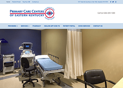 Primary Care Centers of Easter Kentucky website screenshot developed by Pinnacle Marketing Group