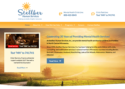 Stellher Human Services website homepage screenshot developed by Pinnacle Marketing Group