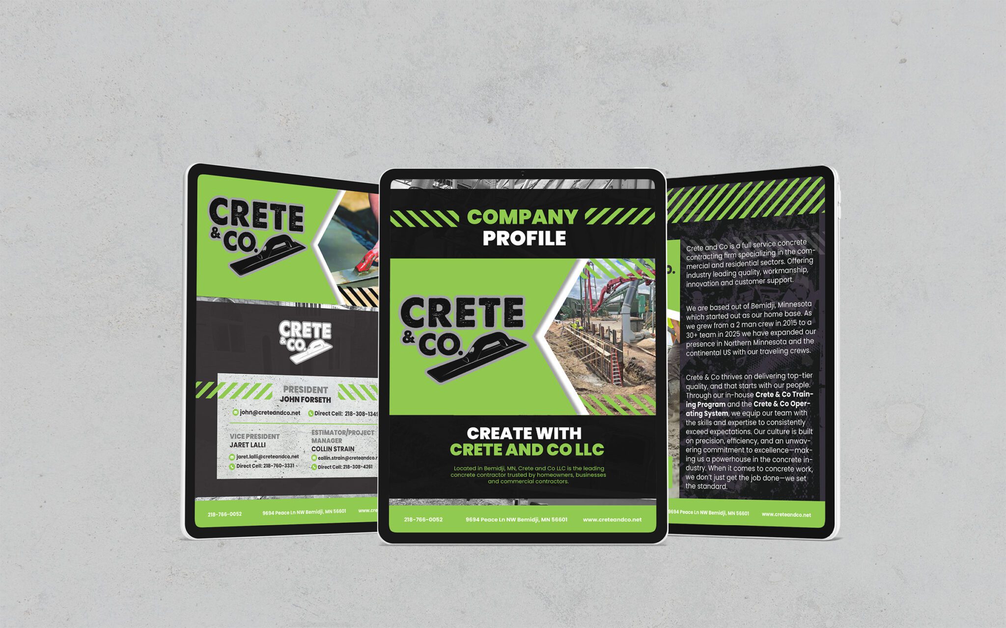 Crete&Co EmailTablet Crete & Co. email brochure displayed on tablets