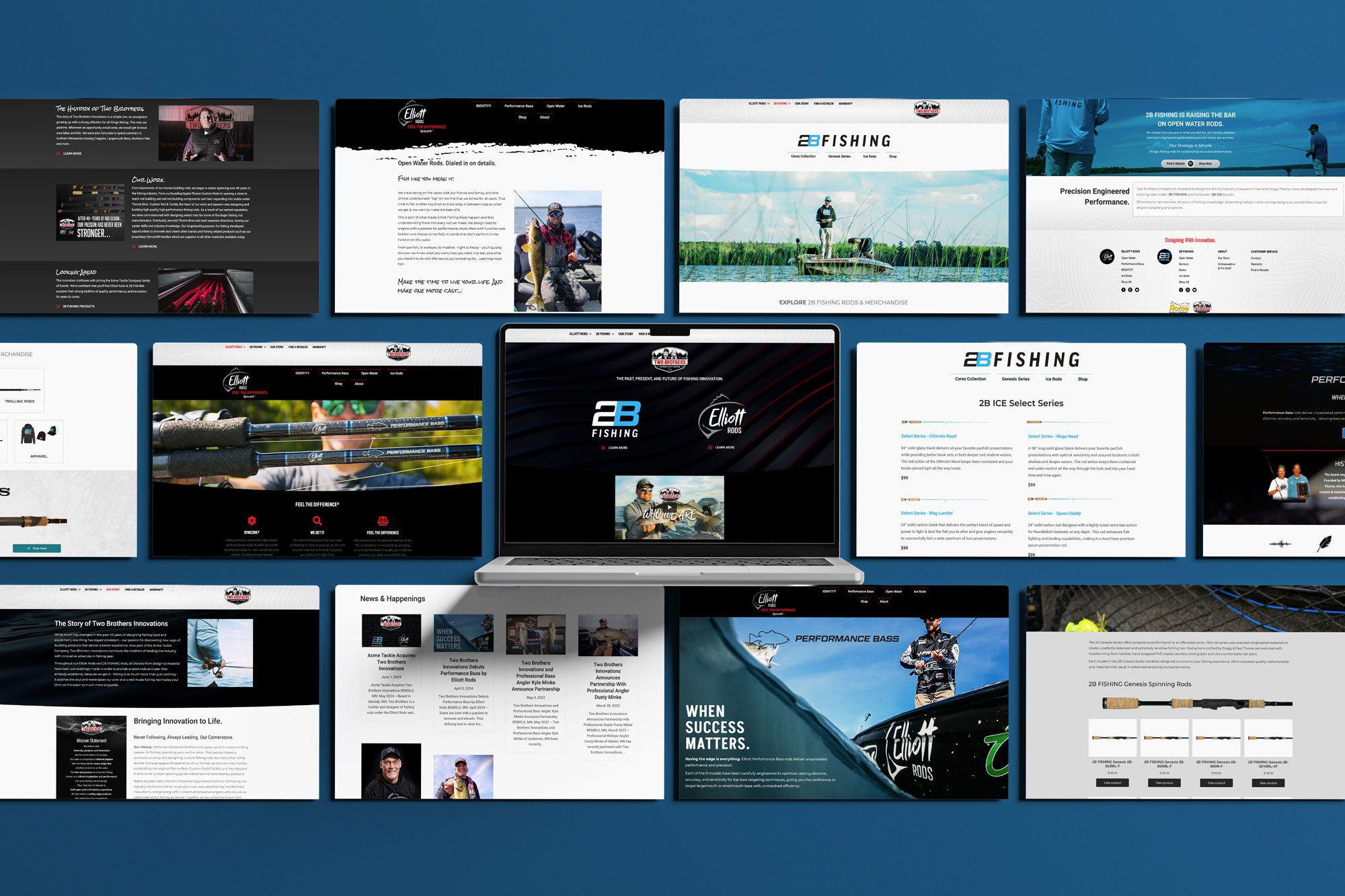 Two-Brother's website homepage displayed on a laptop with their other website pages around the laptop